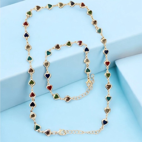 Set- Chic Multicolor Beaded Heart Necklace and Bracelet - Picture 3 of 13